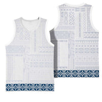 Samoa Siapo Blue Trimmed Basketball Jersey Samoa White Sunday - Polynesian Pride