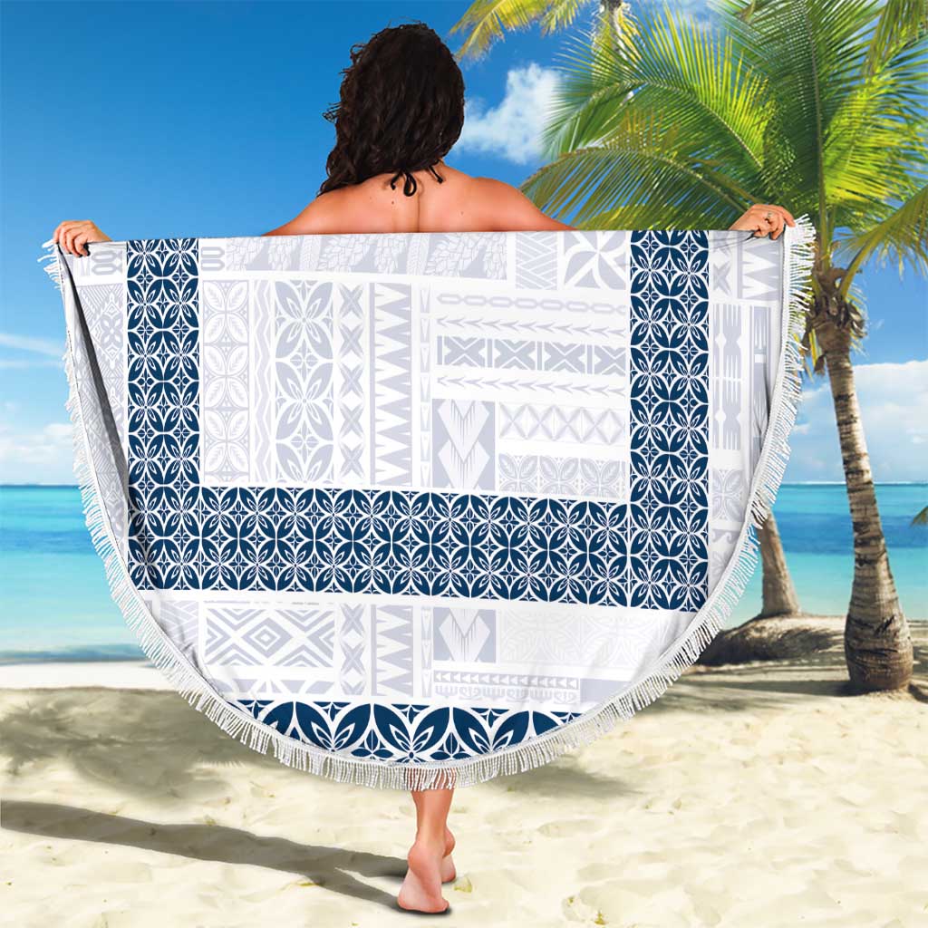 Samoa Siapo Blue Trimmed Beach Blanket Samoa White Sunday - Polynesian Pride