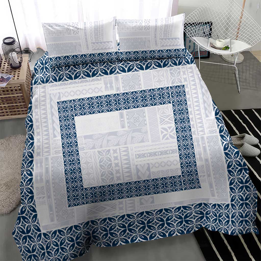 Samoa Siapo Blue Trimmed Bedding Set Samoa White Sunday - Polynesian Pride