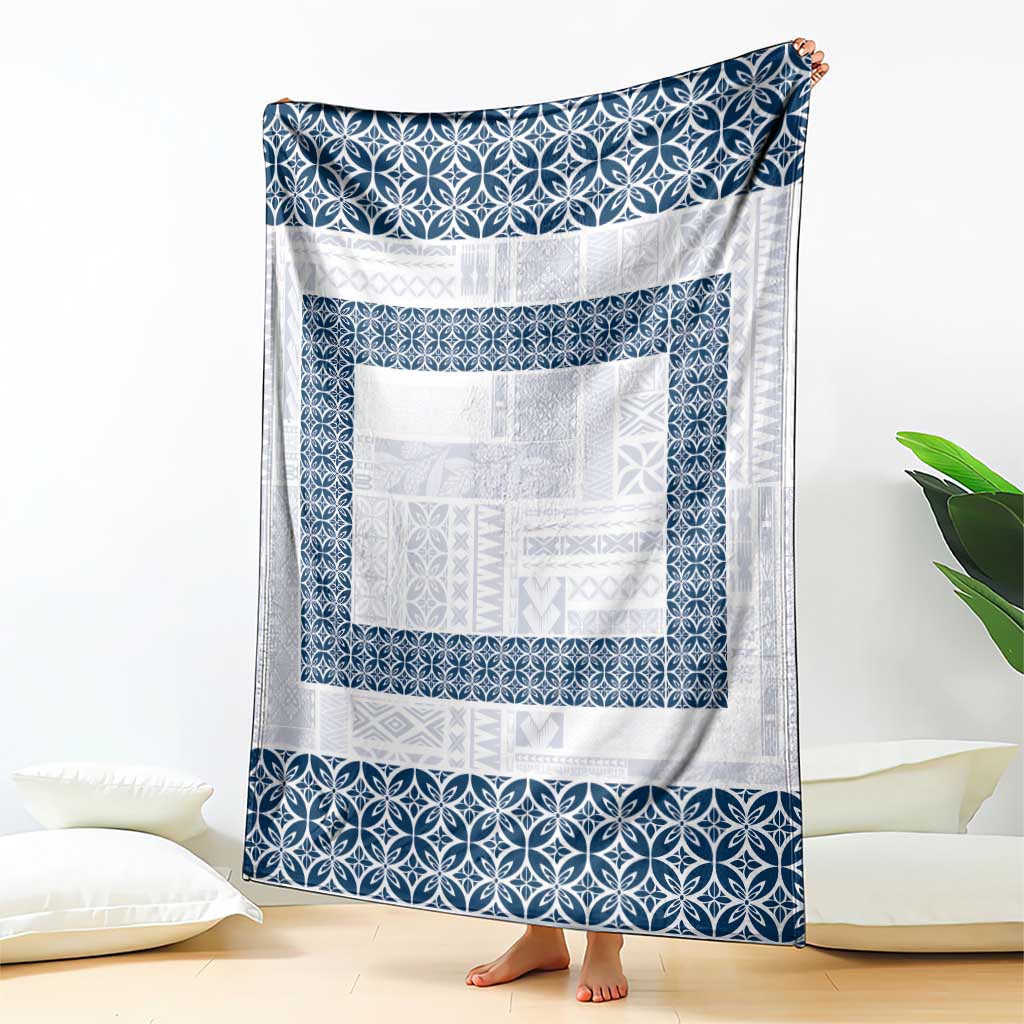 Samoa Siapo Blue Trimmed Blanket Samoa White Sunday - Polynesian Pride