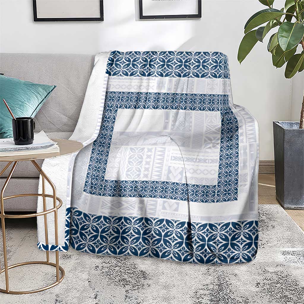 Samoa Siapo Blue Trimmed Blanket Samoa White Sunday - Polynesian Pride