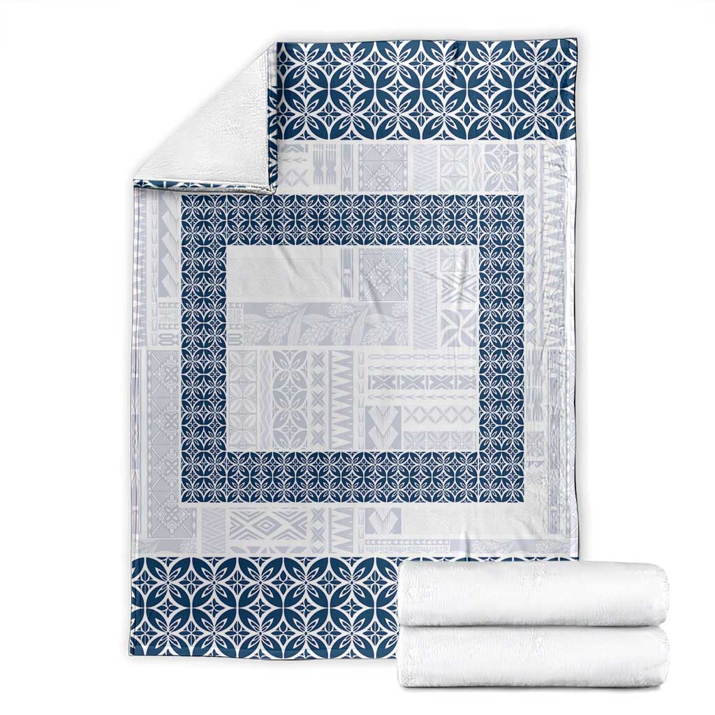 Samoa Siapo Blue Trimmed Blanket Samoa White Sunday - Polynesian Pride