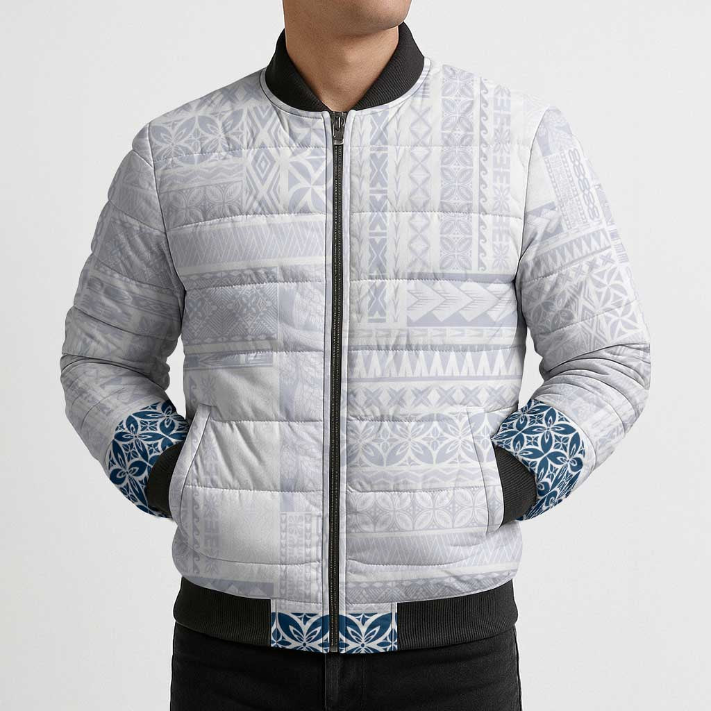 Samoa Siapo Blue Trimmed Bomber Puffer Jacket Samoa White Sunday - Polynesian Pride
