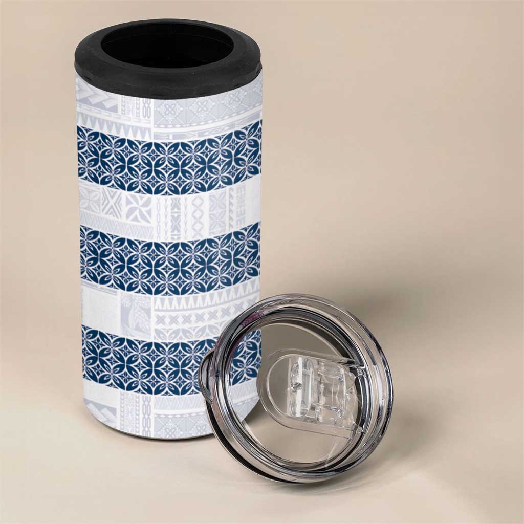 Samoa Siapo Blue Trimmed 4 in 1 Can Cooler Tumbler Samoa White Sunday - Polynesian Pride