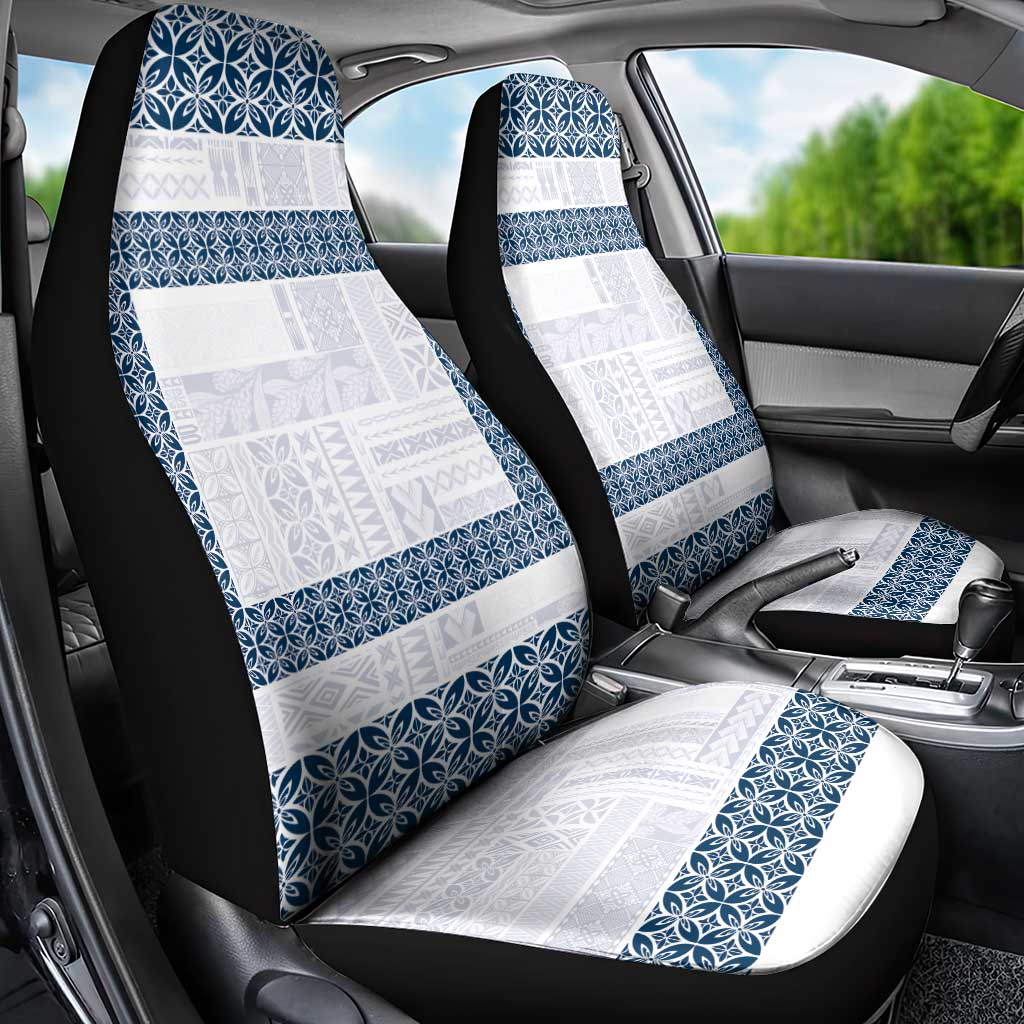 Samoa Siapo Blue Trimmed Car Seat Cover Samoa White Sunday LT01 - Polynesian Pride