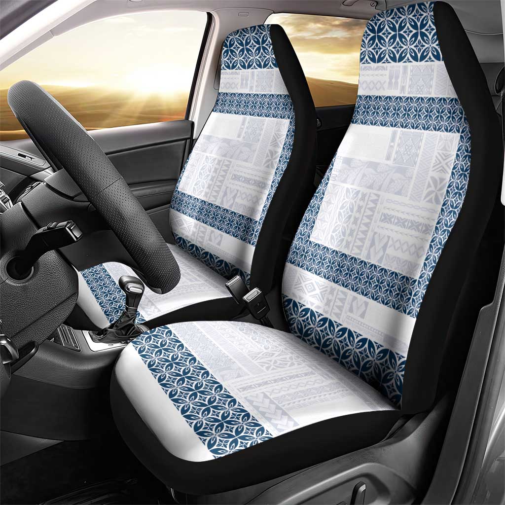 Samoa Siapo Blue Trimmed Car Seat Cover Samoa White Sunday LT01 - Polynesian Pride