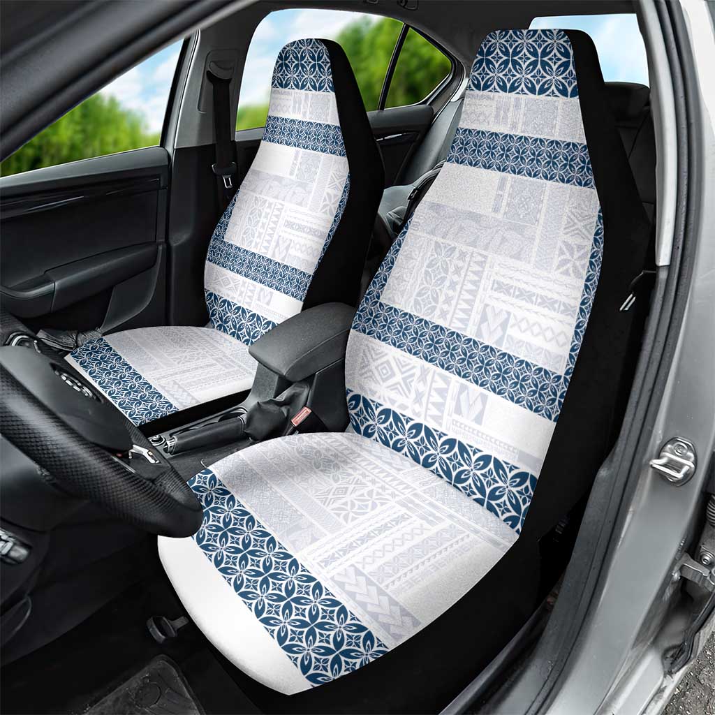 Samoa Siapo Blue Trimmed Car Seat Cover Samoa White Sunday LT01 - Polynesian Pride