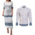 Samoa Siapo Blue Trimmed Couples Matching Puletasi and Long Sleeve Button Shirt Samoa White Sunday - Polynesian Pride