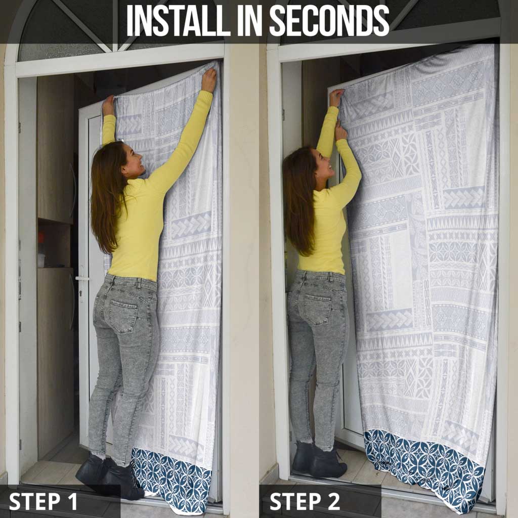 Samoa Siapo Blue Trimmed Door Cover Samoa White Sunday - Polynesian Pride