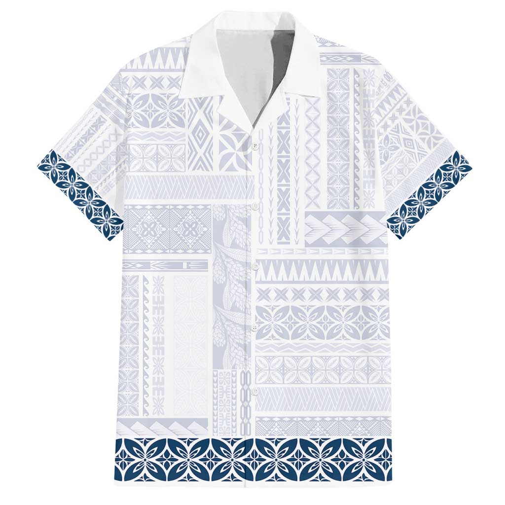 Samoa Siapo Blue Trimmed Family Matching Puletasi and Hawaiian Shirt Samoa White Sunday - Polynesian Pride