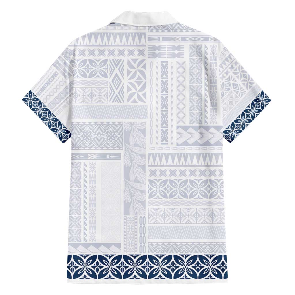 Samoa Siapo Blue Trimmed Family Matching Puletasi and Hawaiian Shirt Samoa White Sunday - Polynesian Pride