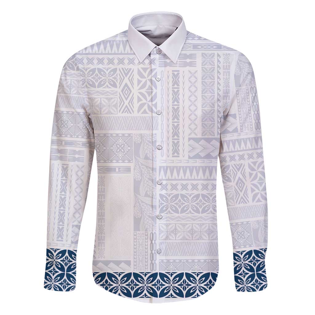 Samoa Siapo Blue Trimmed Family Matching Puletasi and Hawaiian Shirt Samoa White Sunday - Polynesian Pride