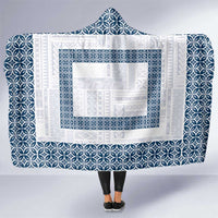 Samoa Siapo Blue Trimmed Hooded Blanket Samoa White Sunday - Polynesian Pride
