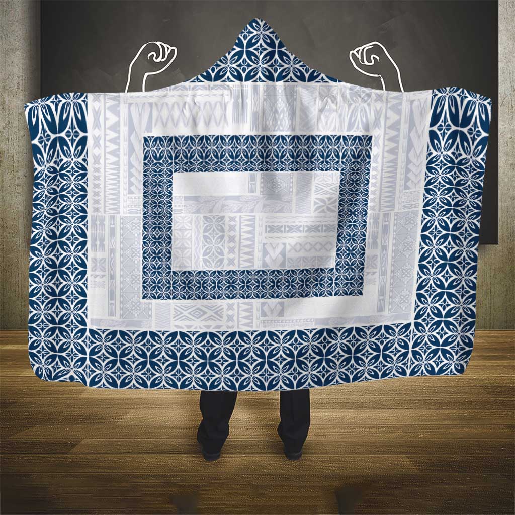 Samoa Siapo Blue Trimmed Hooded Blanket Samoa White Sunday - Polynesian Pride