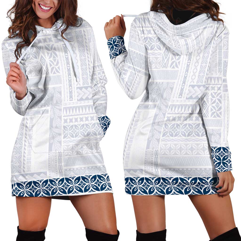 Samoa Siapo Blue Trimmed Hoodie Dress Samoa White Sunday - Polynesian Pride