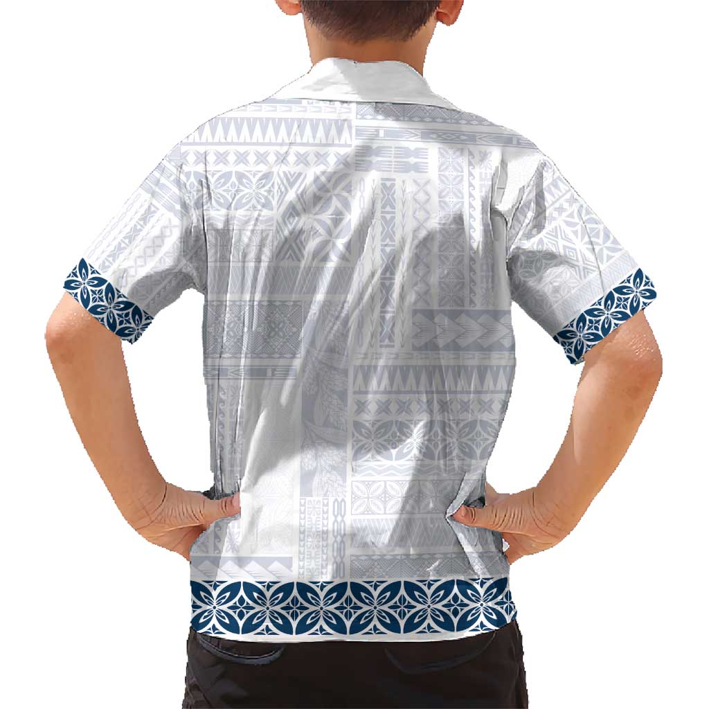 Samoa Siapo Blue Trimmed Kid Hawaiian Shirt Samoa White Sunday - Polynesian Pride