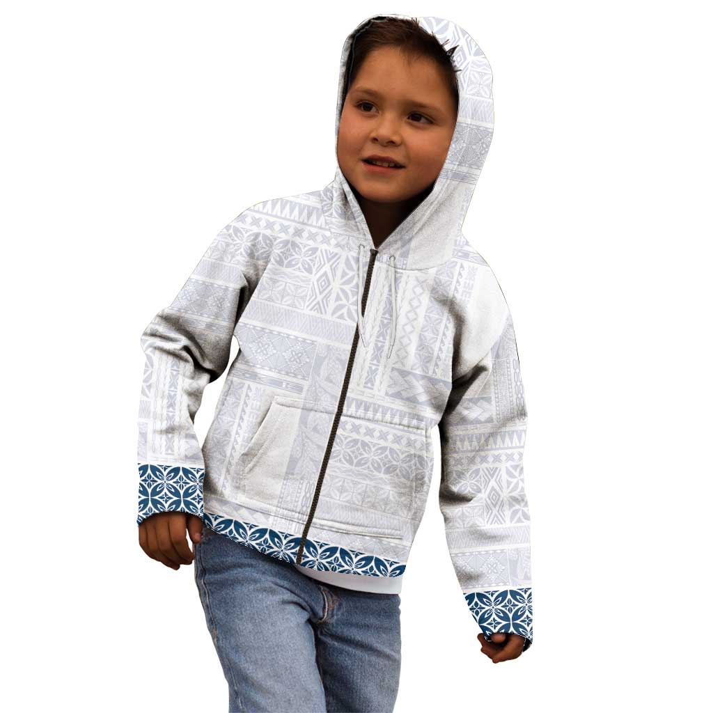Samoa Siapo Blue Trimmed Kid Hoodie Samoa White Sunday - Polynesian Pride