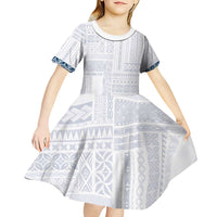 Samoa Siapo Blue Trimmed Kid Short Sleeve Dress Samoa White Sunday - Polynesian Pride