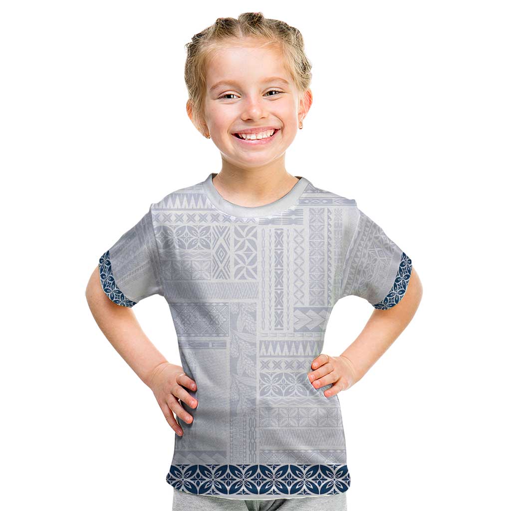 Samoa Siapo Blue Trimmed Kid T Shirt Samoa White Sunday - Polynesian Pride