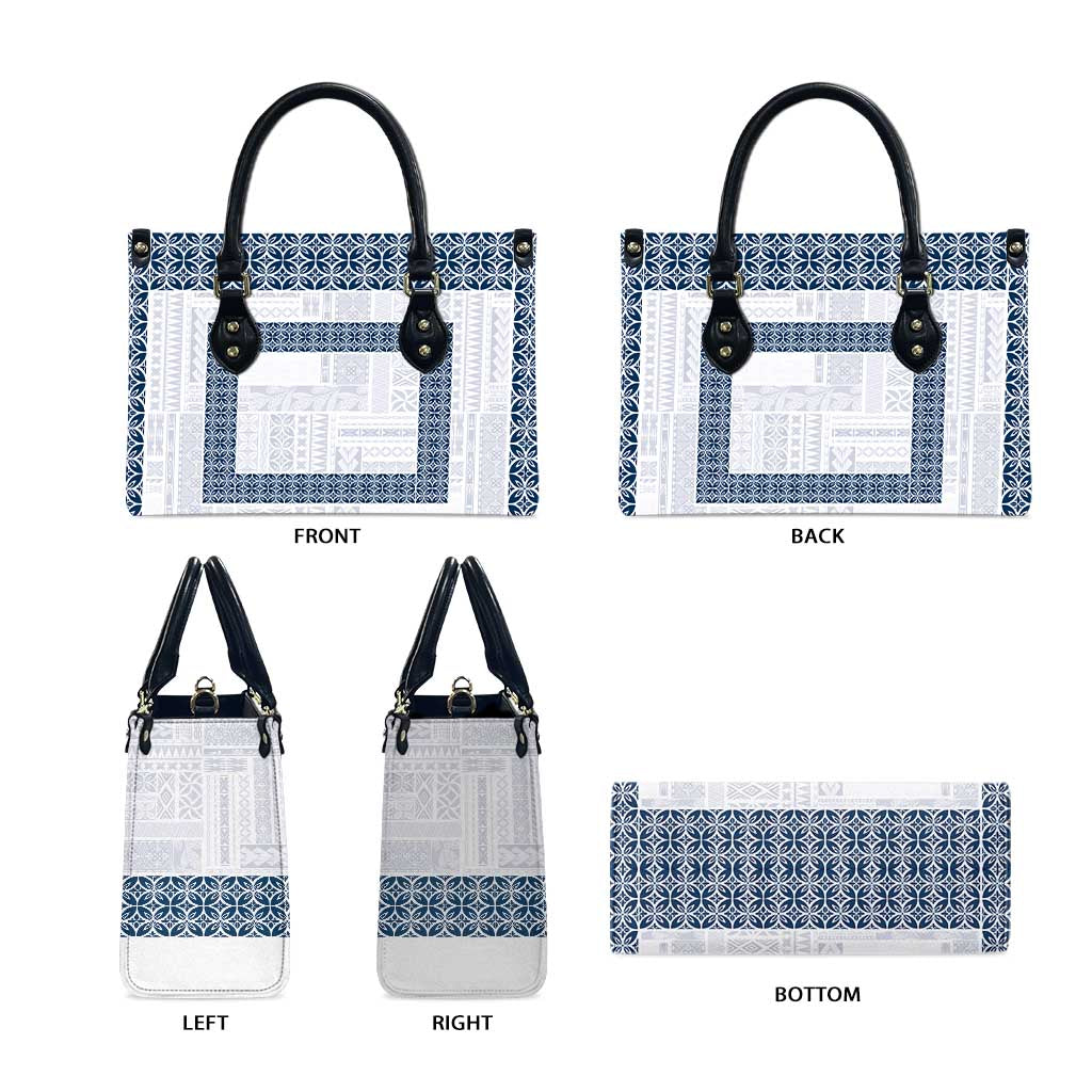 Samoa Siapo Blue Trimmed Leather Bag Samoa White Sunday - Polynesian Pride