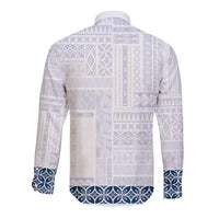 Samoa Siapo Blue Trimmed Long Sleeve Button Shirt Samoa White Sunday - Polynesian Pride