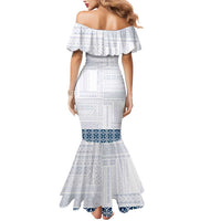 Samoa Siapo Blue Trimmed Mermaid Dress Samoa White Sunday - Polynesian Pride