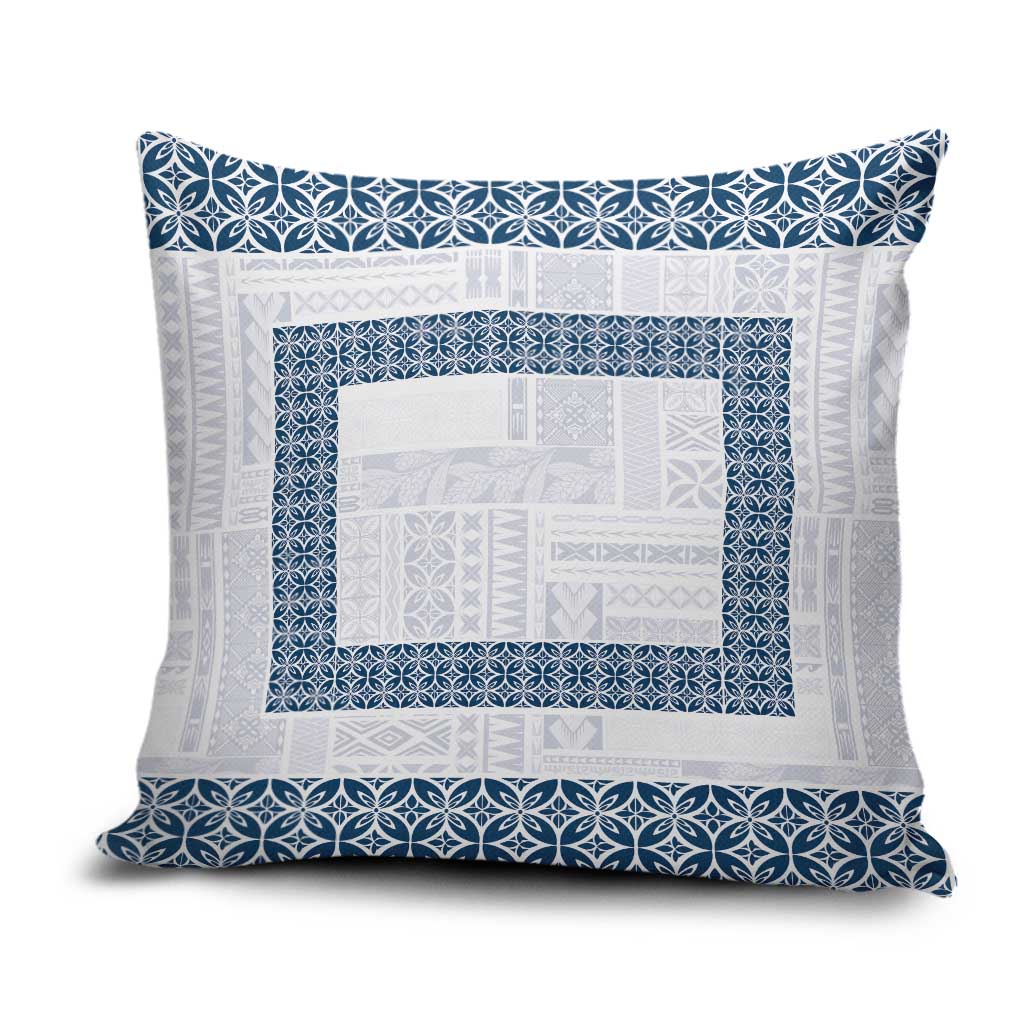 Samoa Siapo Blue Trimmed Pillow Cover Samoa White Sunday - Polynesian Pride