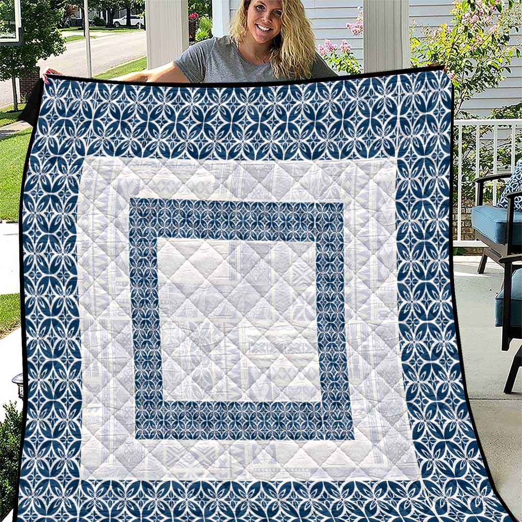 Samoa Siapo Blue Trimmed Quilt Samoa White Sunday - Polynesian Pride