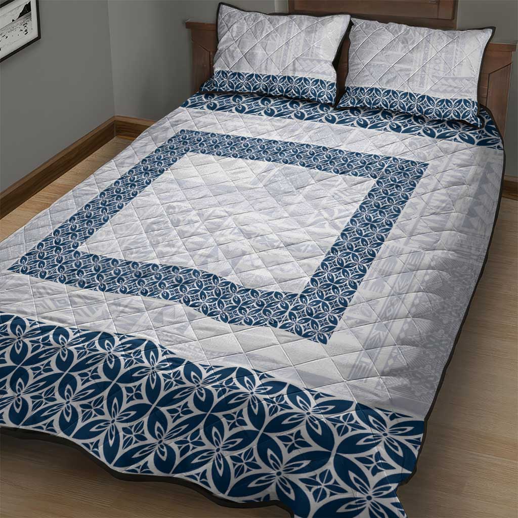 Samoa Siapo Blue Trimmed Quilt Bed Set Samoa White Sunday - Polynesian Pride