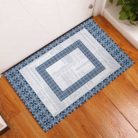 Samoa Siapo Blue Trimmed Rubber Doormat Samoa White Sunday - Polynesian Pride