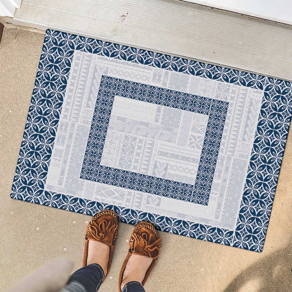 Samoa Siapo Blue Trimmed Rubber Doormat Samoa White Sunday - Polynesian Pride