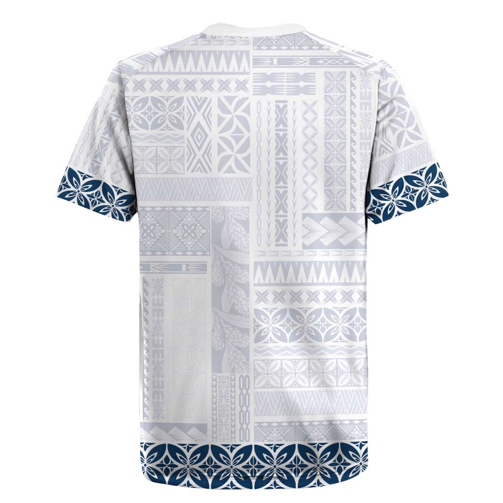 Samoa Siapo Blue Trimmed Rugby Jersey Samoa White Sunday - Polynesian Pride