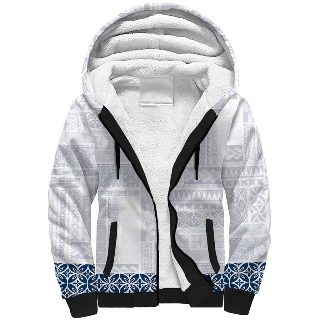 Samoa Siapo Blue Trimmed Sherpa Hoodie Samoa White Sunday - Polynesian Pride