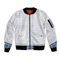 Samoa Siapo Blue Trimmed Sleeve Zip Bomber Jacket Samoa White Sunday - Polynesian Pride