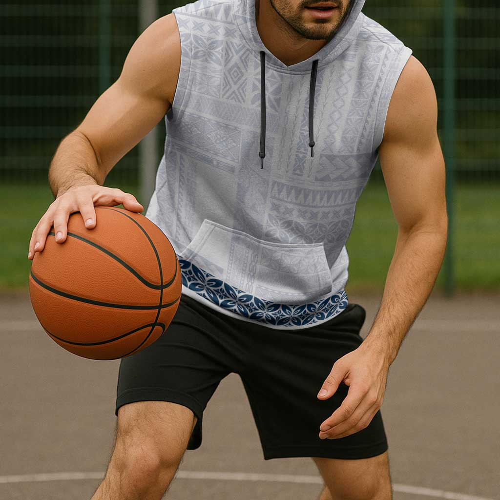 Samoa Siapo Blue Trimmed Sleeveless Hoodie Samoa White Sunday - Polynesian Pride
