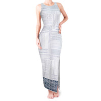 Samoa Siapo Blue Trimmed Tank Maxi Dress Samoa White Sunday - Polynesian Pride