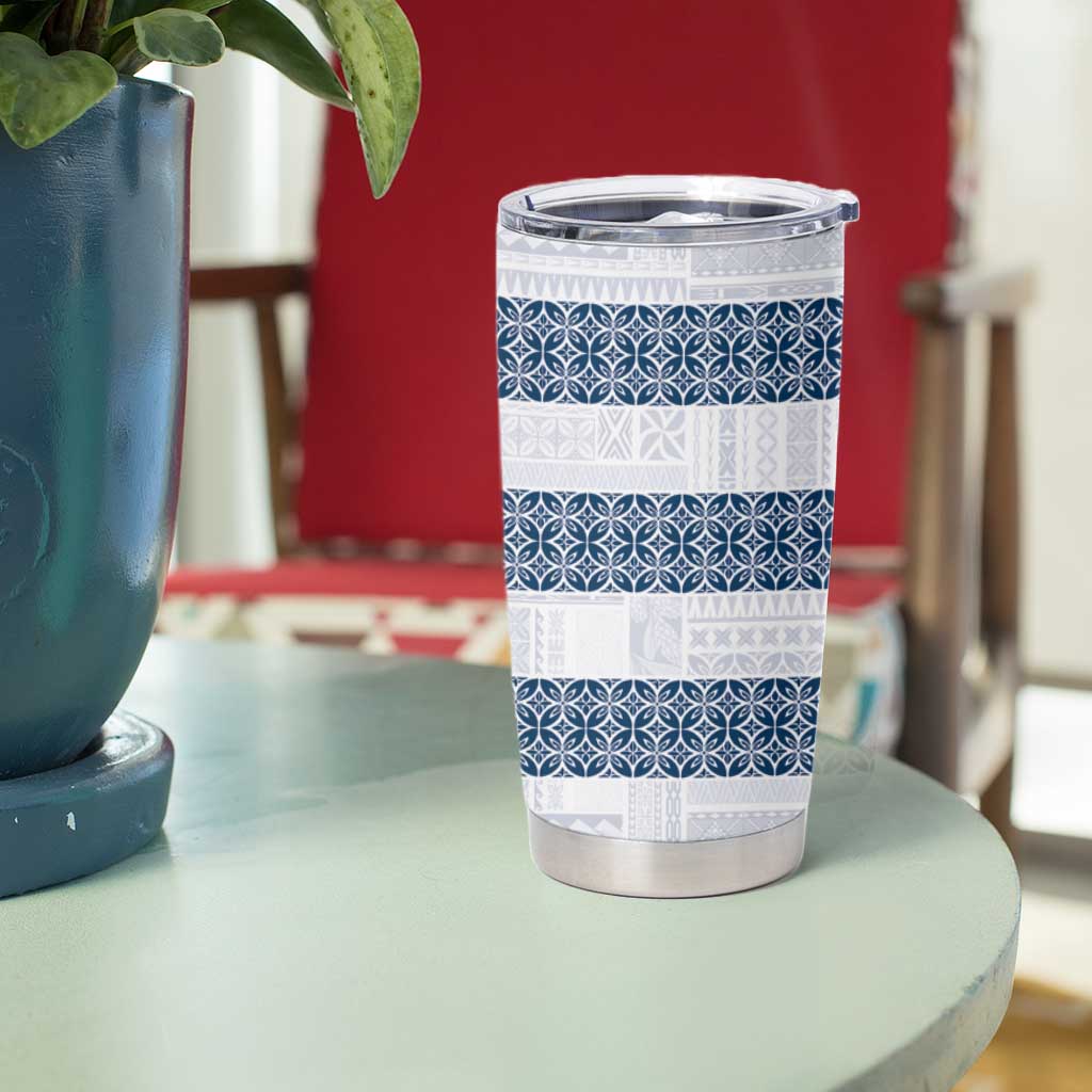 Samoa Siapo Blue Trimmed Tumbler Cup Samoa White Sunday - Polynesian Pride