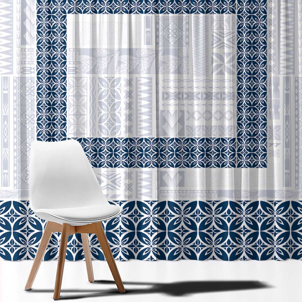 Samoa Siapo Blue Trimmed Window Curtain Samoa White Sunday - Polynesian Pride