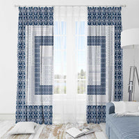 Samoa Siapo Blue Trimmed Window Curtain Samoa White Sunday - Polynesian Pride