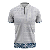 Samoa Siapo Blue Trimmed Zipper Polo Shirt Samoa White Sunday - Polynesian Pride