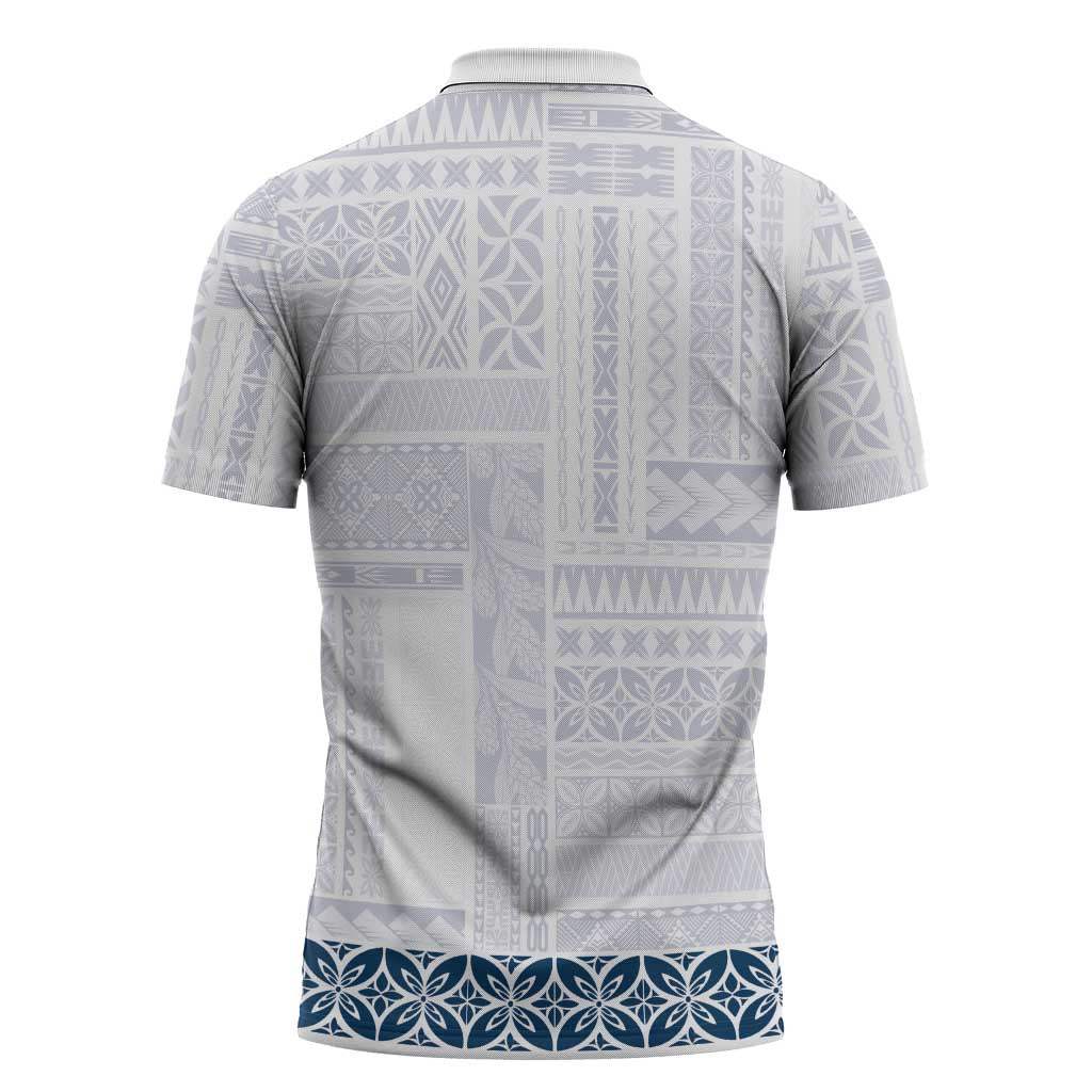 Samoa Siapo Blue Trimmed Zipper Polo Shirt Samoa White Sunday - Polynesian Pride