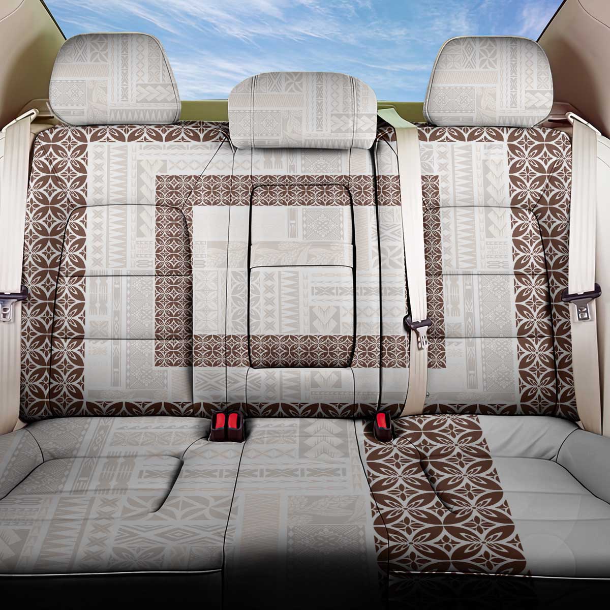 Samoa Siapo Brown Trimmed Back Car Seat Cover Samoa White Sunday - Polynesian Pride