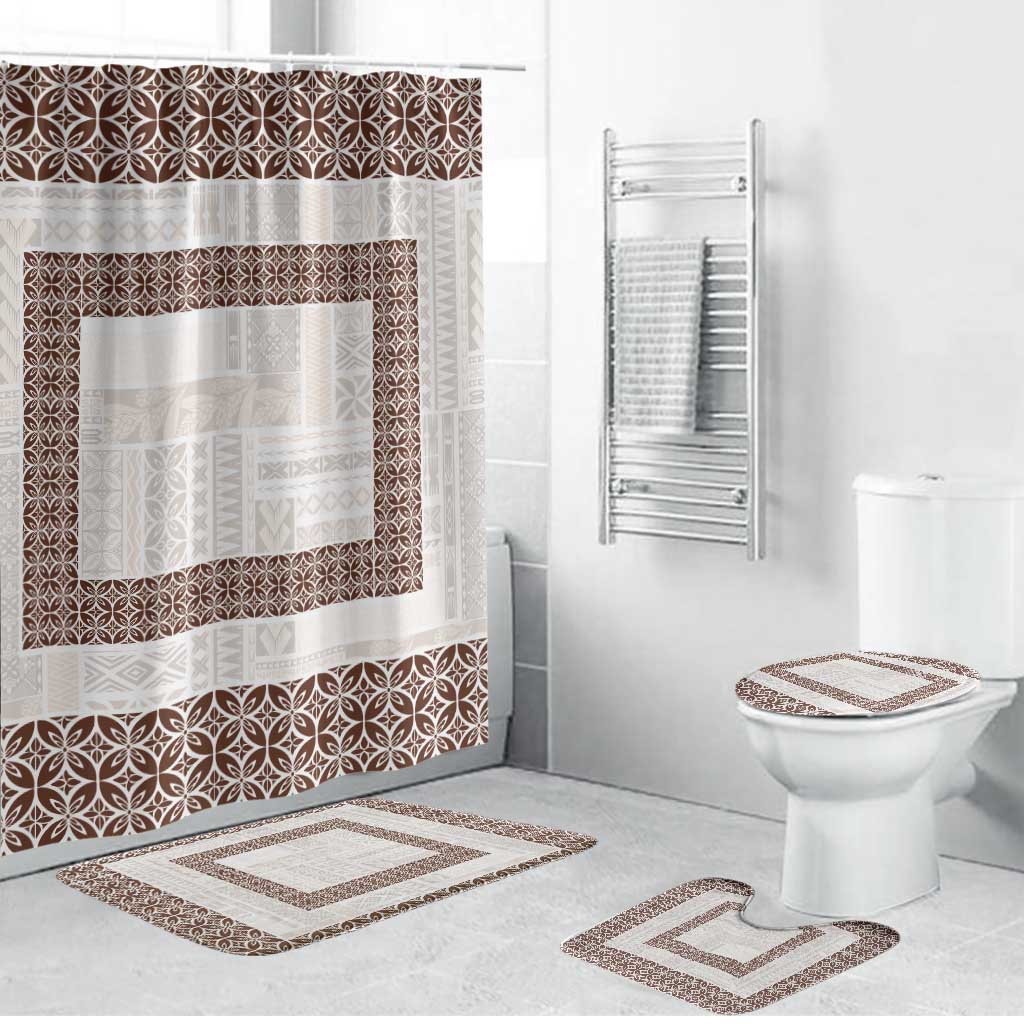 Samoa Siapo Brown Trimmed Bathroom Set Samoa White Sunday - Polynesian Pride