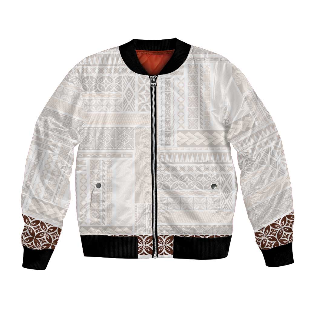 Samoa Siapo Brown Trimmed Bomber Jacket Samoa White Sunday - Polynesian Pride