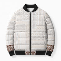 Samoa Siapo Brown Trimmed Bomber Puffer Jacket Samoa White Sunday - Polynesian Pride