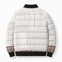 Samoa Siapo Brown Trimmed Bomber Puffer Jacket Samoa White Sunday - Polynesian Pride