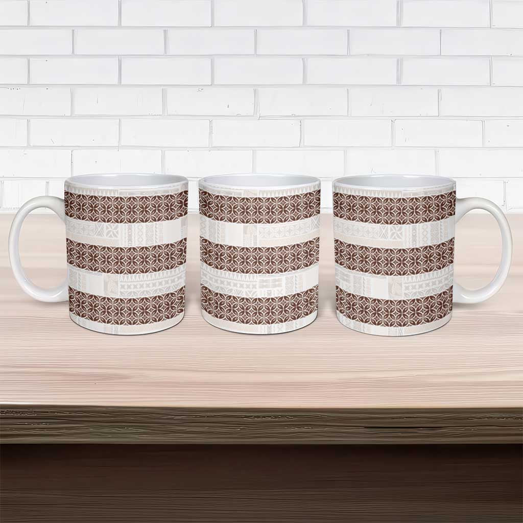 Samoa Siapo Brown Trimmed Ceramic Mug Samoa White Sunday - Polynesian Pride