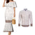 Samoa Siapo Brown Trimmed Couples Matching Mermaid Dress and Long Sleeve Button Shirt Samoa White Sunday - Polynesian Pride
