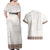 Samoa Siapo Brown Trimmed Couples Matching Off Shoulder Maxi Dress and Hawaiian Shirt Samoa White Sunday - Polynesian Pride