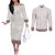 Samoa Siapo Brown Trimmed Couples Matching Off The Shoulder Long Sleeve Dress and Long Sleeve Button Shirt Samoa White Sunday - Polynesian Pride